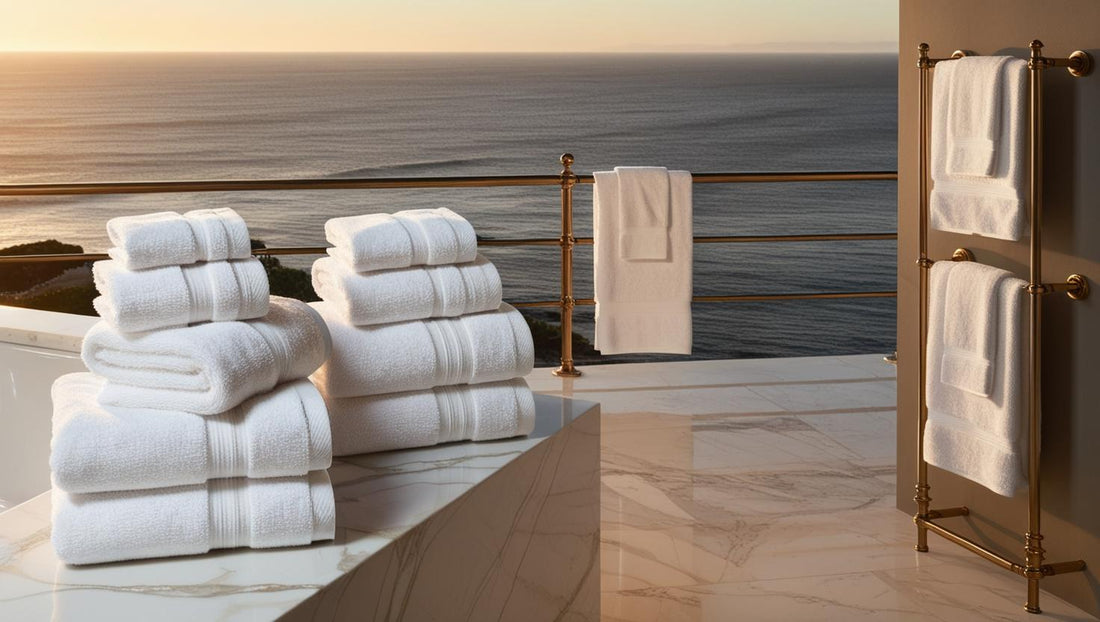 Serviettes de bain de différentes tailles dans une salle de bain luxueuse avec vue sur l’océan – FLAMARDA