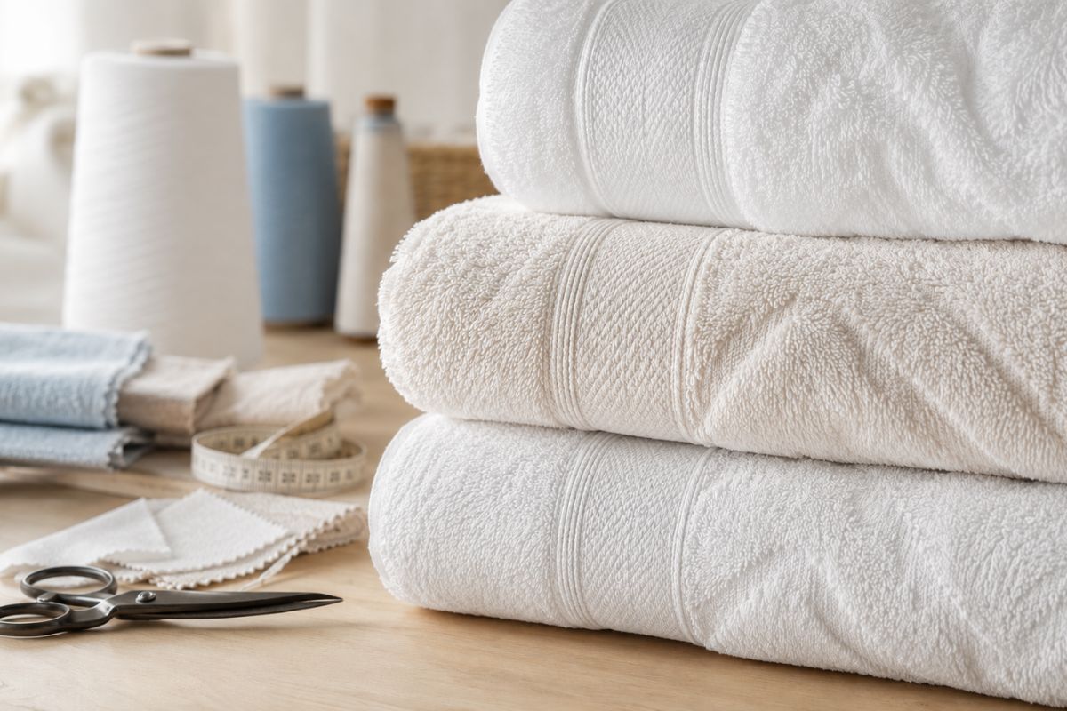 Serviettes de bain en coton peigné haut de gamme, blanches et sable, avec texture moelleuse et détails de confection FLAMARDA