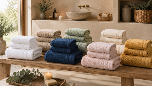 Serviettes de bain colorées haut de gamme FLAMARDA dans une salle de bain élégante