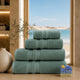 Set de bain Vert Tropique Collection Sérénité Lagune FLAMARDA avec drap de bain 100x150cm, serviette 70x140cm, serviette 50x100cm et savon artisanal Océan