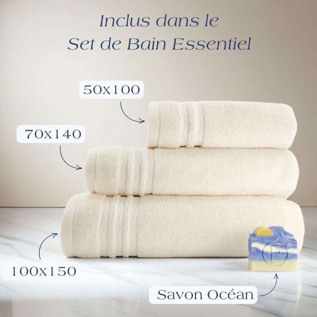 Set de Bain Essentiel Signature Océan Sable Naturel FLAMARDA en coton peigné