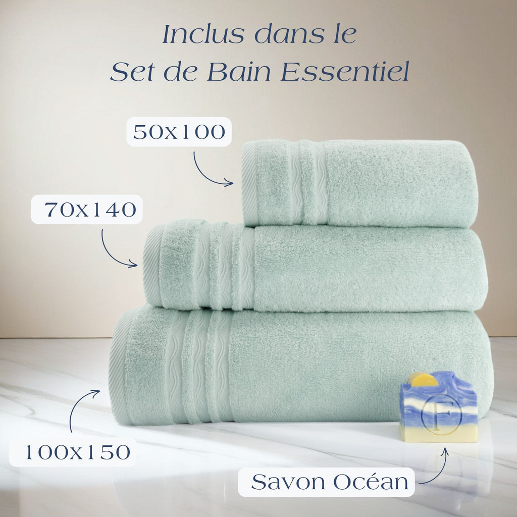 Set de Bain Essentiel Signature Océan Vert Céladon FLAMARDA en coton peigné
