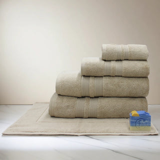 Set de Bain Sérénité Lagune FLAMARDA en Sable Doré, linge de bain haut de gamme 650 g/m²