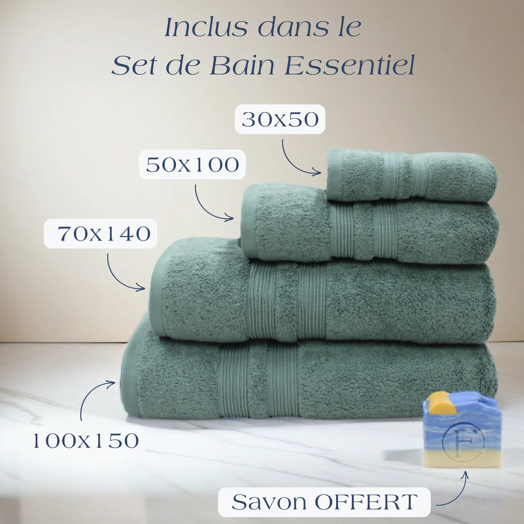 Détail du Set de Bain Sérénité Lagune Bleu Lagon, coton peigné longues fibres