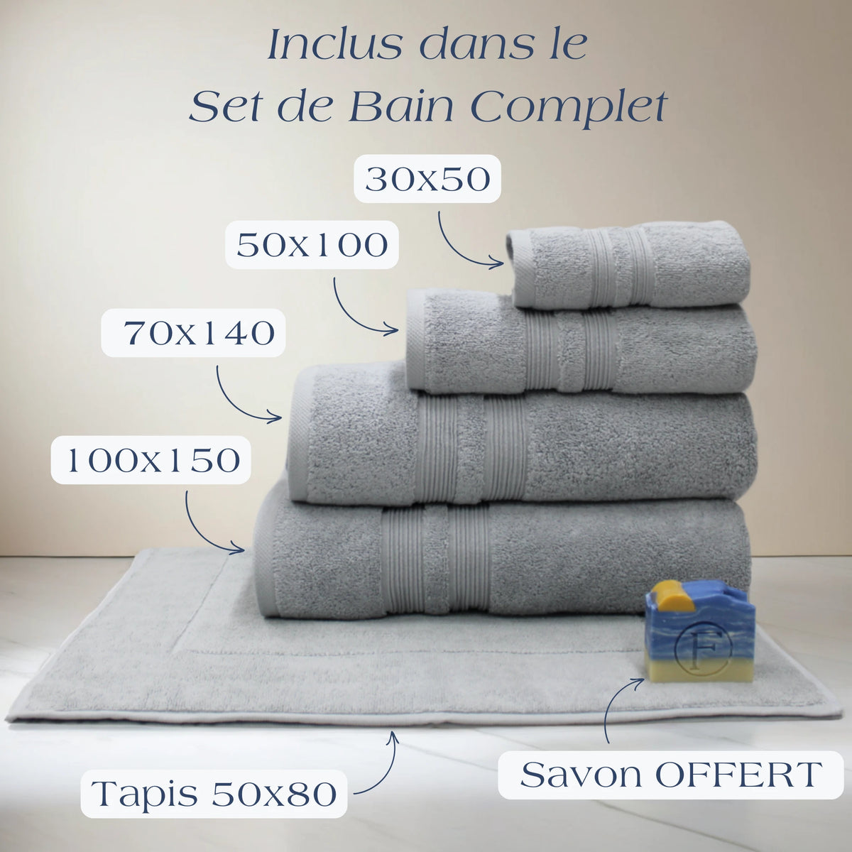 Serviettes Sérénité Lagune FLAMARDA, coton peigné longues fibres doux et absorbant