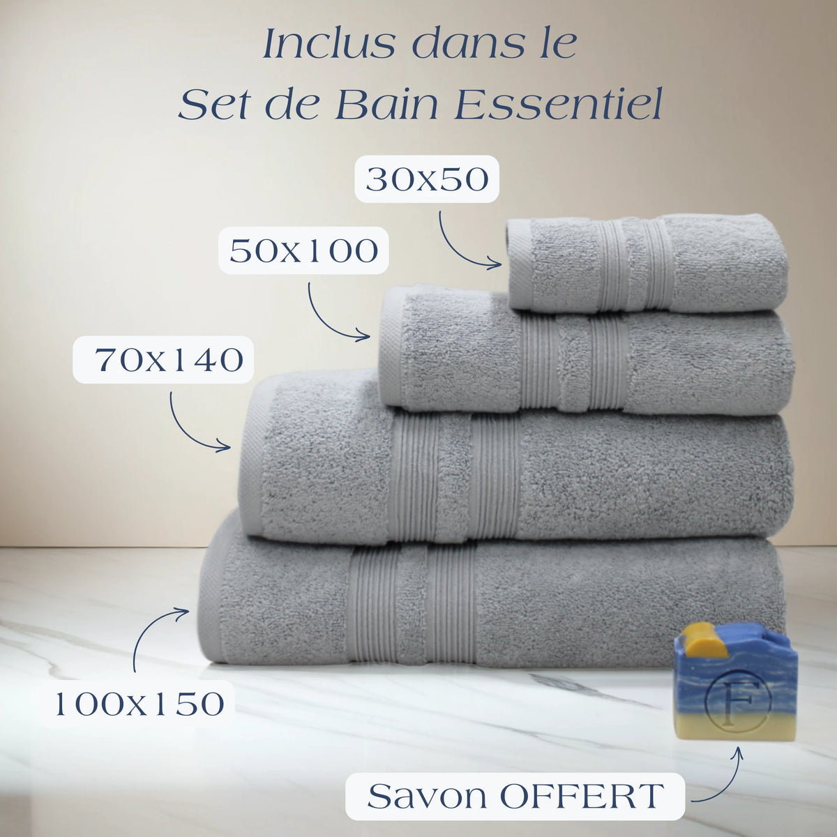 Détail de la Collection Sérénité Lagune FLAMARDA, linge de bain 650 g/m²