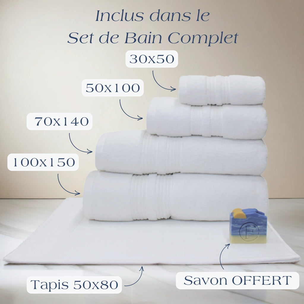 Détail du Set de Bain Sérénité Lagune, coton peigné et finitions soignées