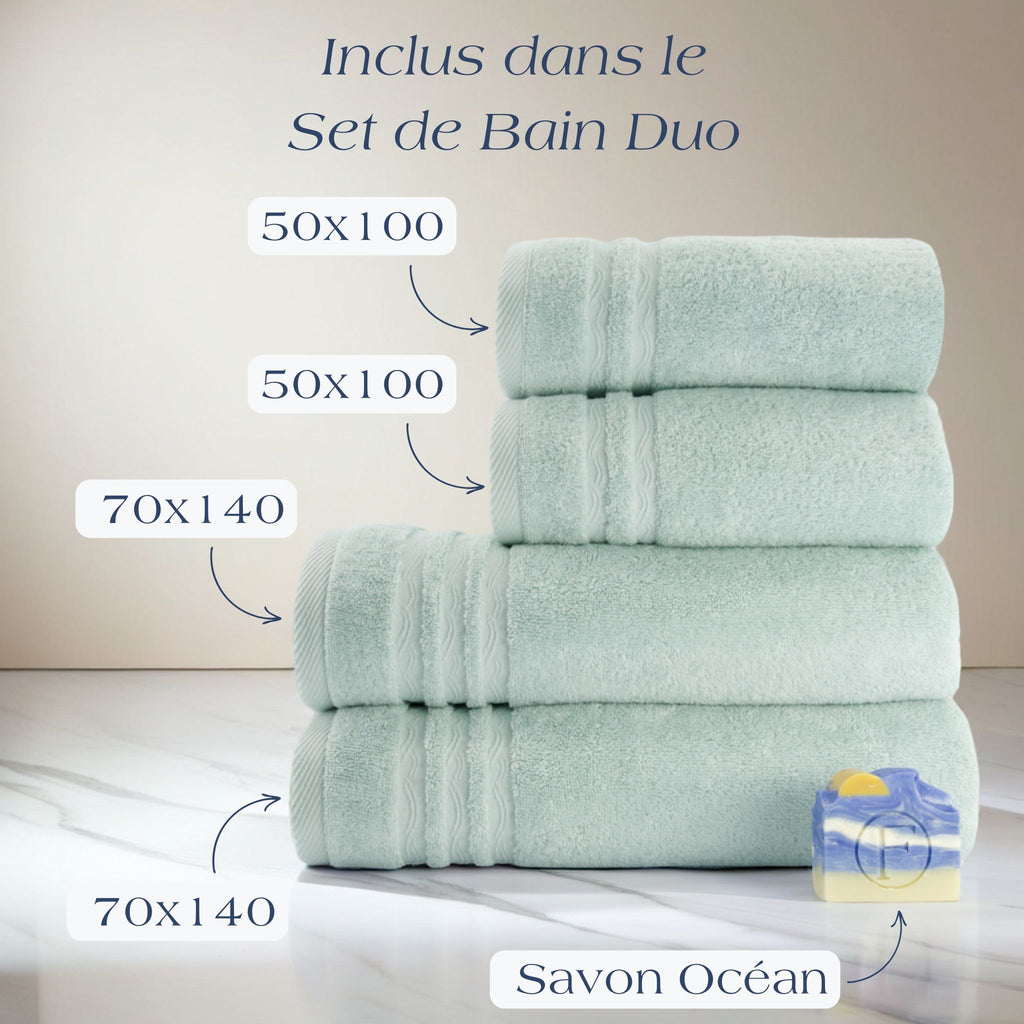 Set de Bain Duo Signature Océan Vert Céladon FLAMARDA avec deux draps de bain