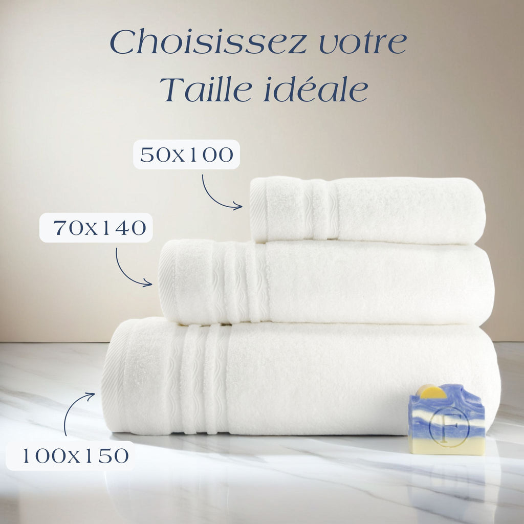 Serviette de Bain Signature Océan Blanc Écume FLAMARDA en coton peigné 600 g/m²
