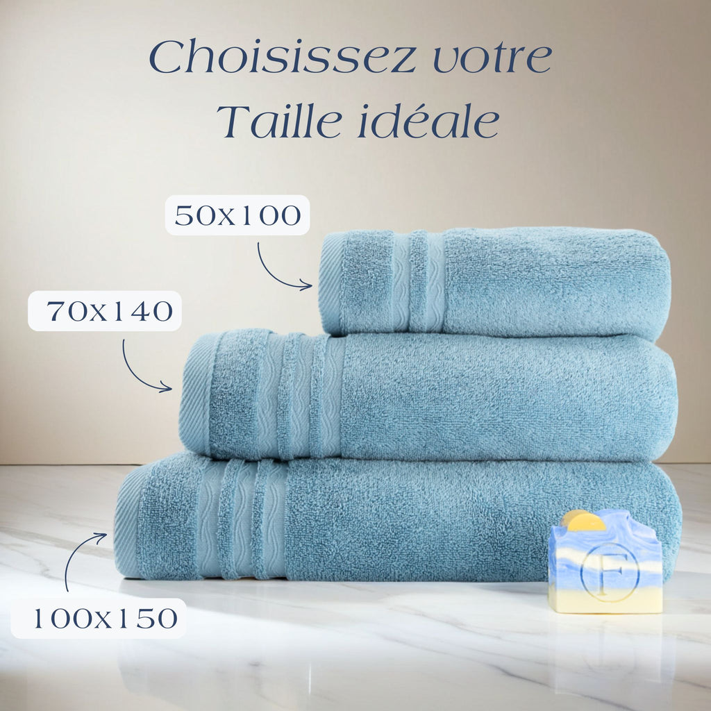 Serviette de Bain Signature Océan Bleu Horizon FLAMARDA, linge de bain haut de gamme