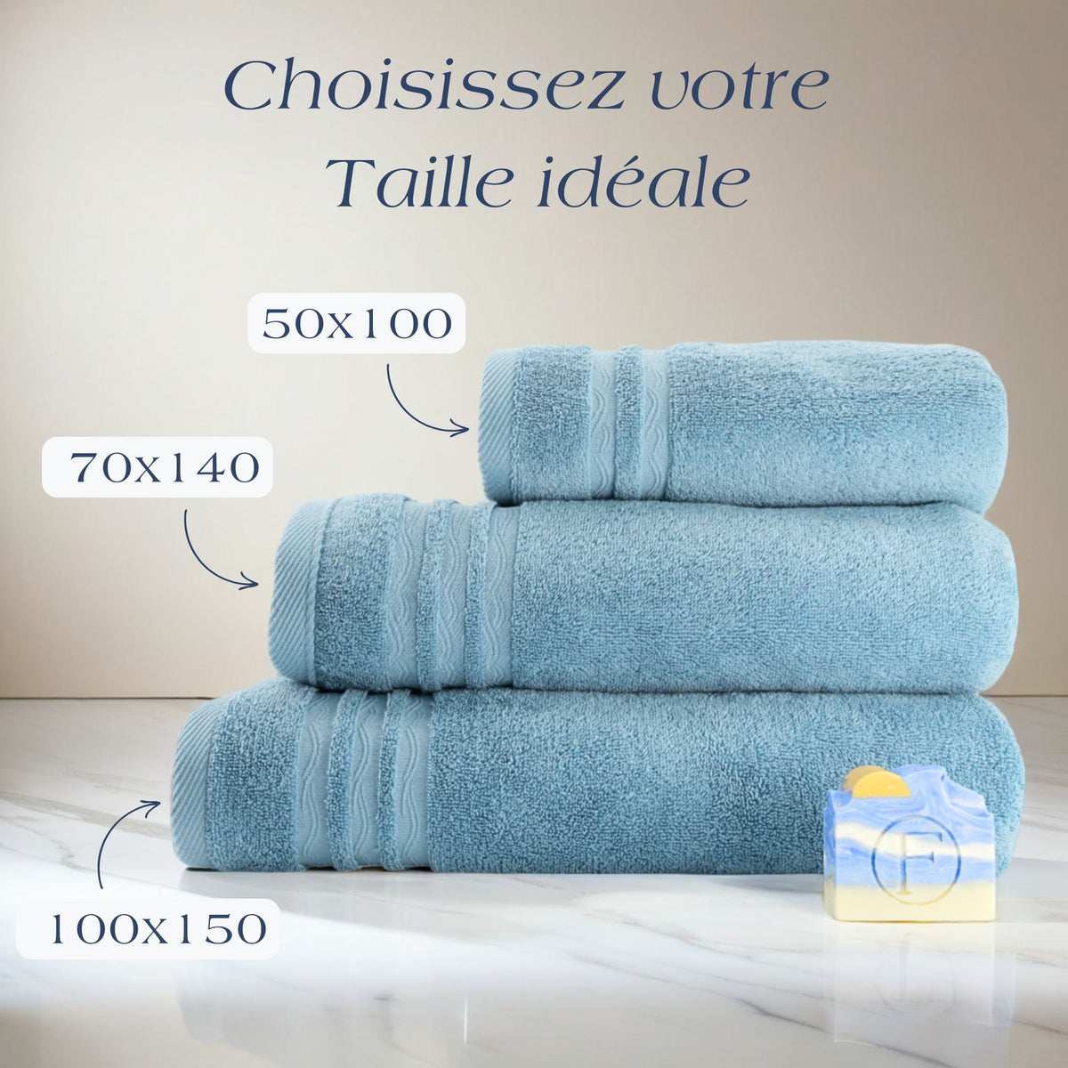 Serviette de Bain Signature Océan Bleu Horizon FLAMARDA, linge de bain haut de gamme