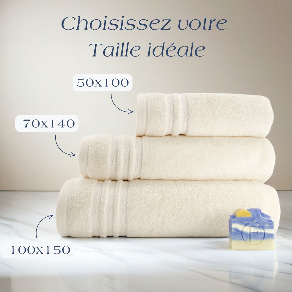 Serviette de Bain Signature Océan Sable Naturel FLAMARDA en coton peigné