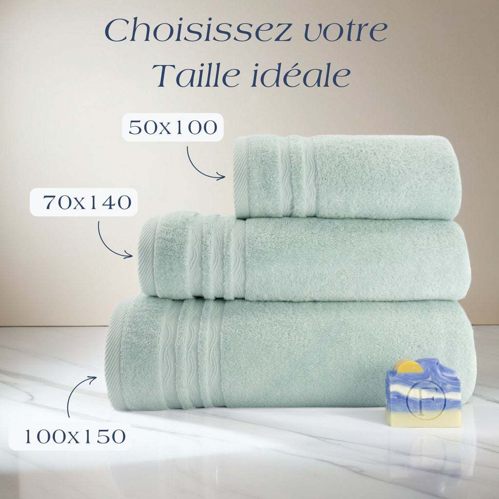 Serviette de Bain Signature Océan Vert Céladon FLAMARDA, linge de bain haut de gamme